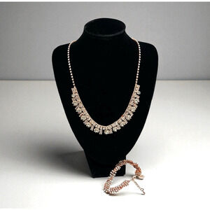Rose Gold Plated Crystal CZ Necklace Choker & Bracelet Jewelry Set Wedding